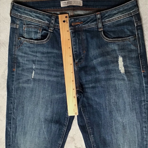 Zara Basic Z1975 Denim Skinny Lightly Distressed Raw Hem Fit Jeans EU38 US6 - Picture 11 of 16